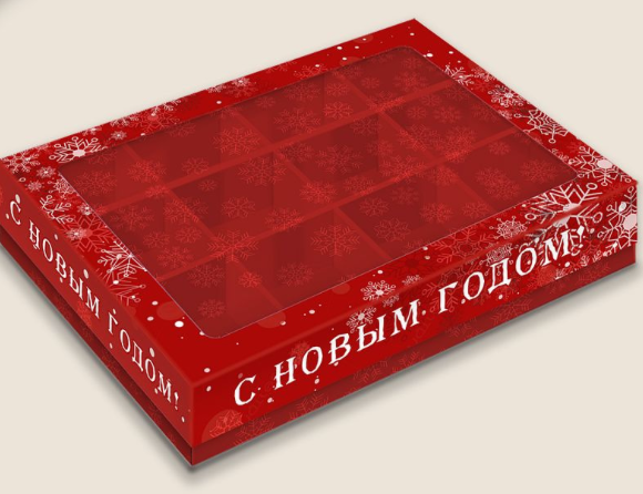 Изображение Коробка с окном на 12 конфет, Снежинки